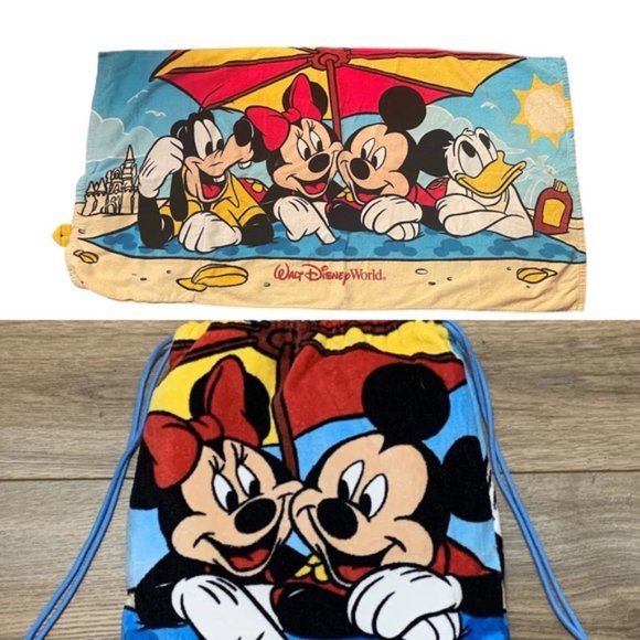 Disney Parks Beach Towel Backpack Mickey Minnie Mouse Goofy Donald Duck - Picture 1 of 12
